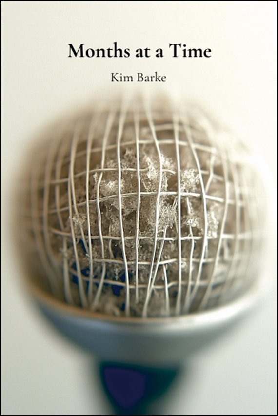 Cover of Months at a Time by Kim Barke: a macro photograph of a frost-flecked wire mesh sphere against a cream field.